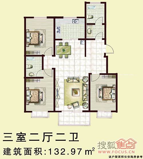 朝阳花园三居室_朝阳花园户型图-保定搜狐焦点网