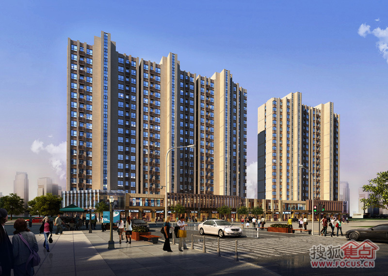 州万达广场c区北立面住宅外观效果图