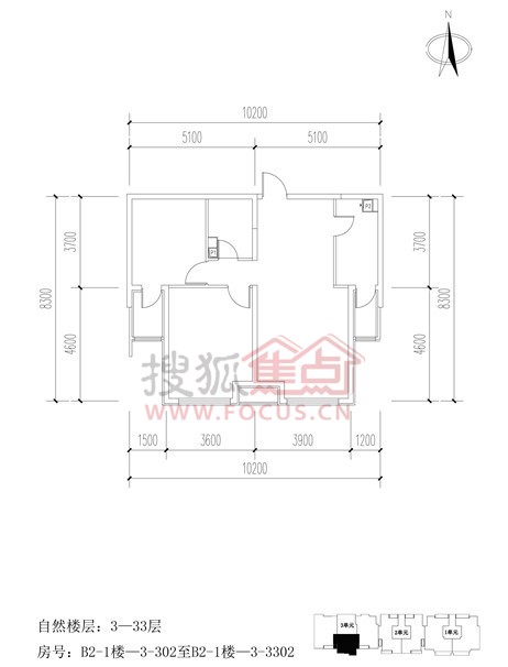 颐秀园二居室1栋b户型两室两厅一卫_颐秀园户型图-唐山搜狐焦点网