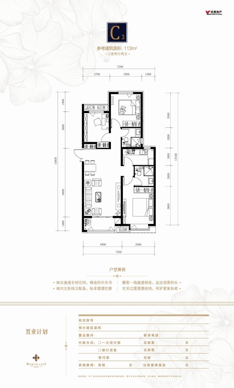 永康万国城三居室c3_永康万国城户型图-邢台搜狐焦点网