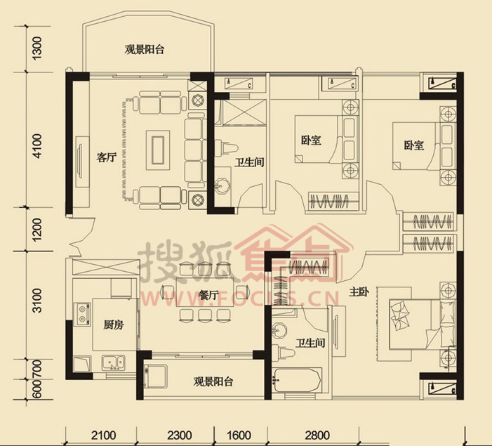 三居室户型图100平 a_68898751.jpg